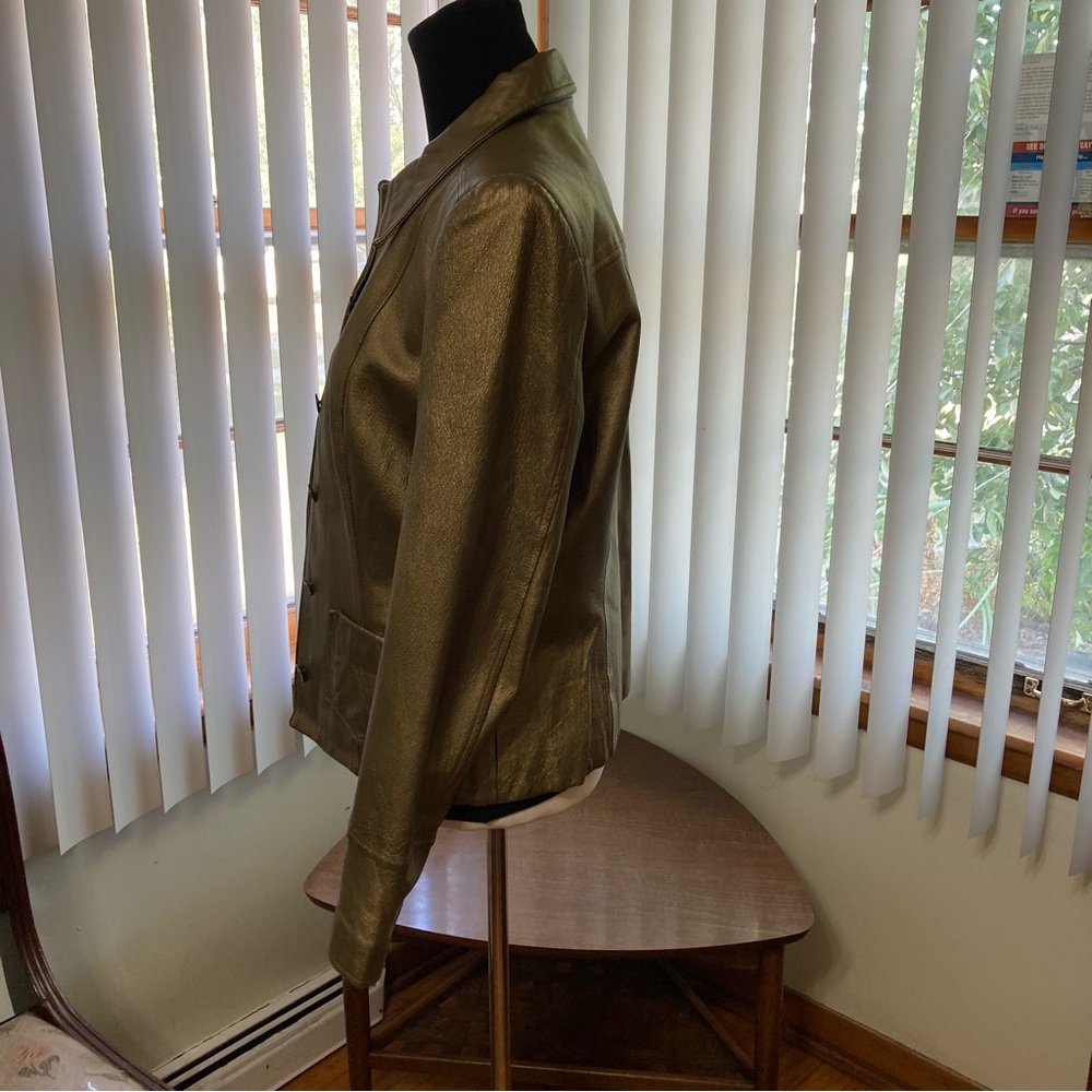 Real Leather Gold Button Down Jacket - image 2